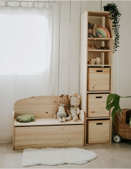 Banco baúl infantil de madera de pino