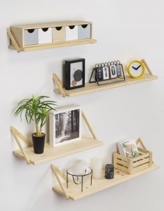 Estante mural de madera maciza de pino 21x62x26 cm