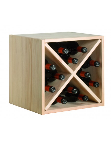 Botellero módulo cubo X de madera de pino para 12 botellas