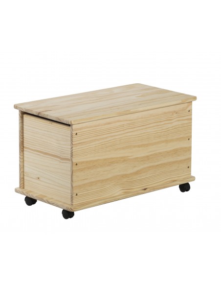 Baúl de almacenaje de madera de pino con 4 ruedas
