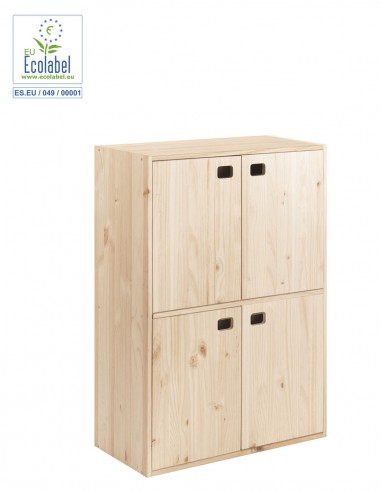 Armario Dinamic de 4 puertas de madera de pino con 4 baldas