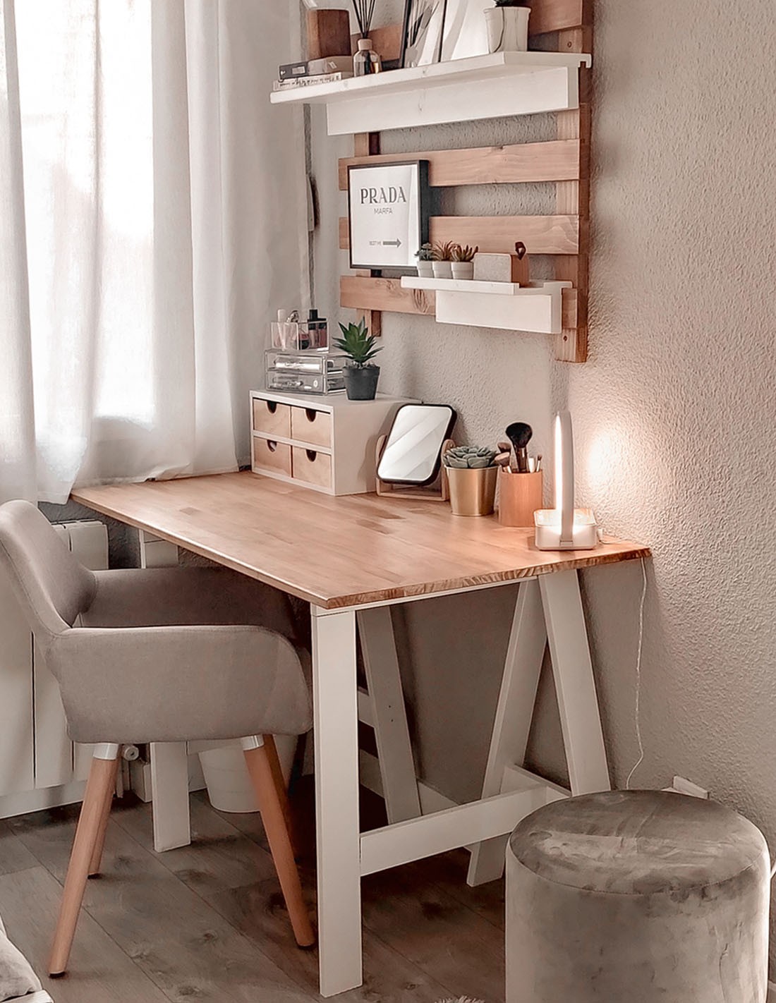 Mesa escritorio pequeño de madera con caballete natural GLAM - Astideco