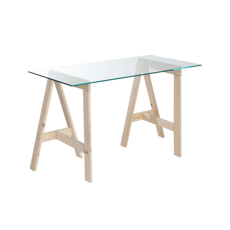 GLAM kristalezko idazmahaia, kristalezko 120×60 cm-ko gainarekin eta zurezko hankekin Astideco