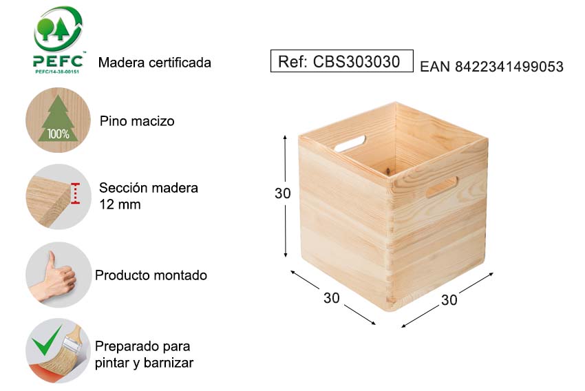 Caja de madera apilable 30X30X30 Astideco
