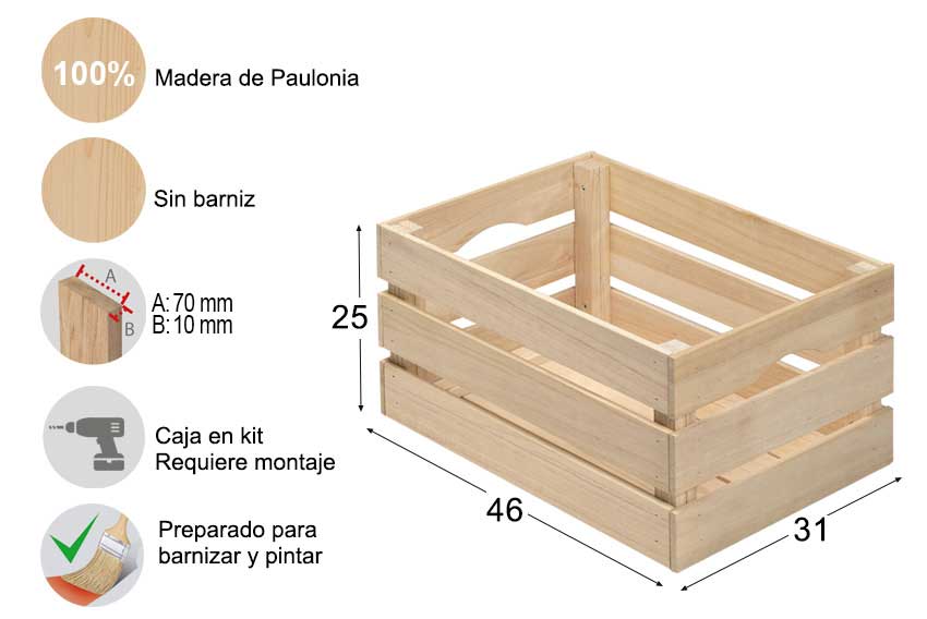 Caja en kit grande de madera maciza de paulonia - Astideco