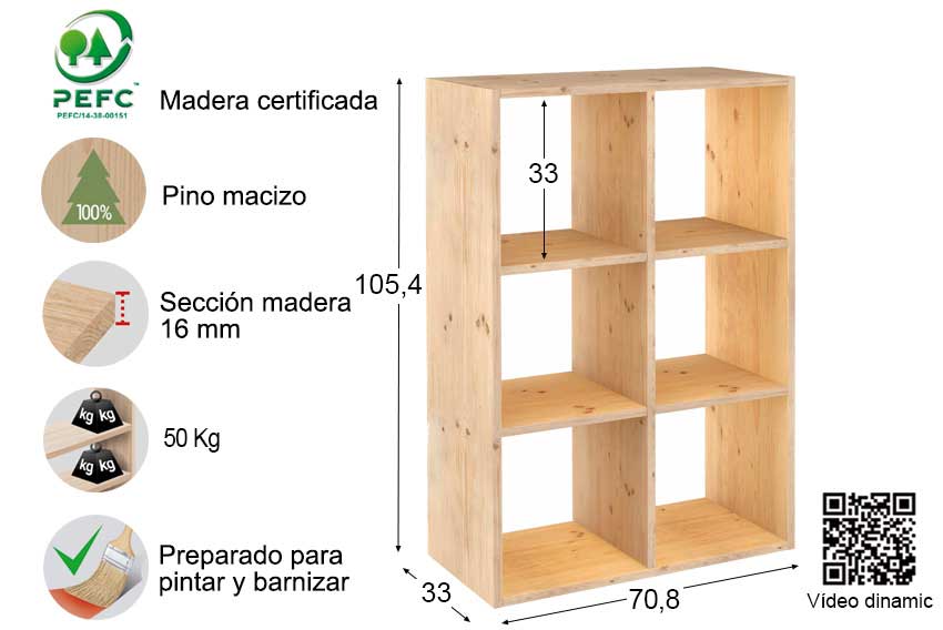 Estantería modular 3 x 2 cubos DINAMIC - Astideco