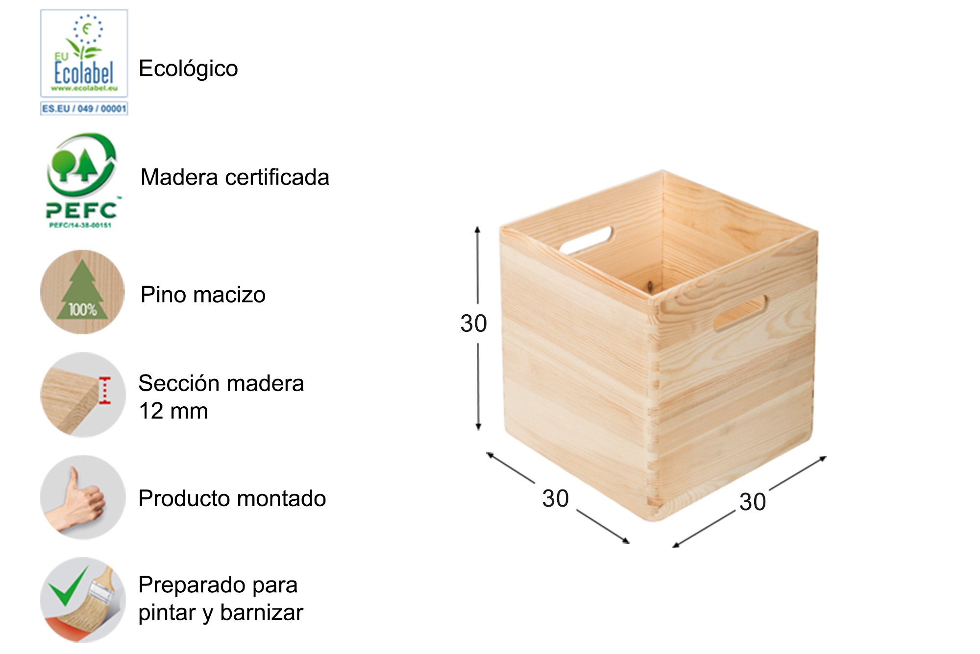 fluir Máquina de escribir maceta Caja de madera apilable 30X30X30 - Astideco
