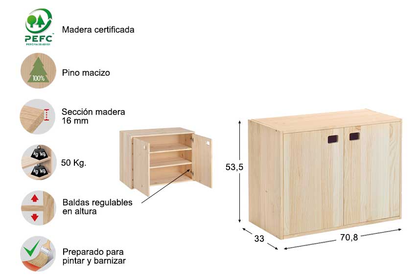 Armario de almacenaje modular 2 puertas horizontal - Astideco