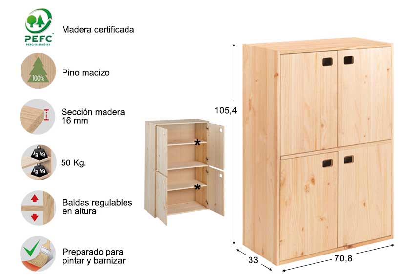 Armario de almacenaje modular 4 puertas DINAMIC - Astideco