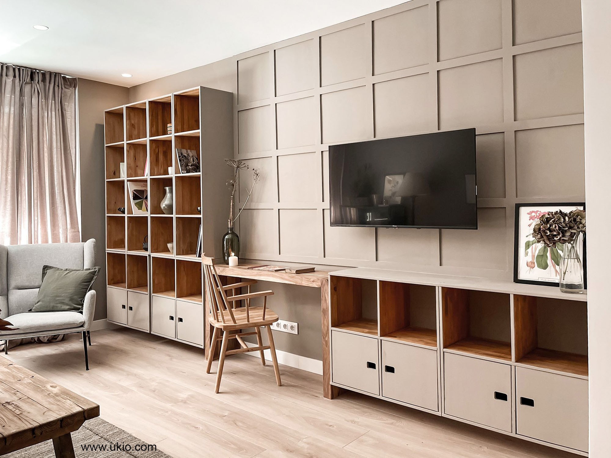 Augester - Estantería De Madera De 2 Niveles, Armario De Almacenamiento En Cubos Con 5 Compartimentos, Estante De Almacenamiento Multiusos Para Sala De Estar, Dormitorio, Sala De Juegos (natural